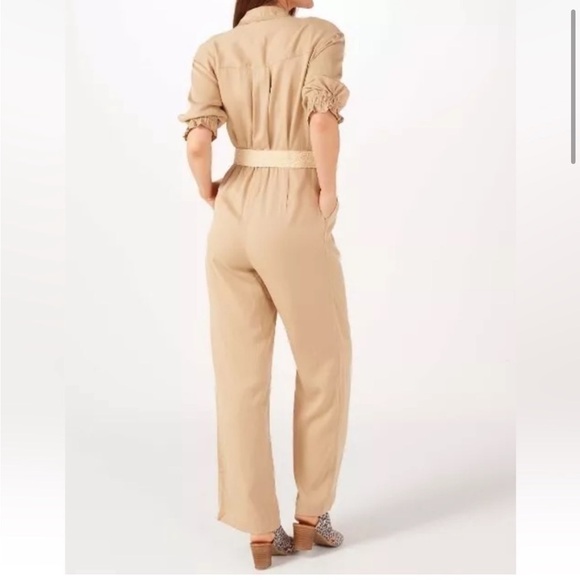 Badgley Mischka tweed collection. Olive green biscuit belted jumper. Size Small - Picture 3 of 11